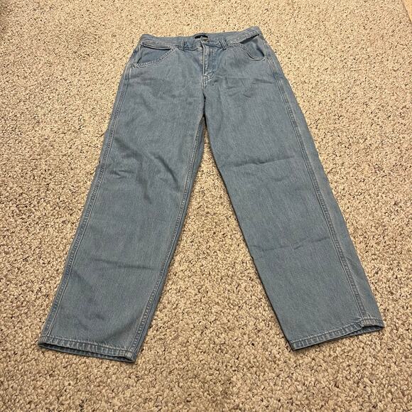 Uniqlo Barrel Leg Jeans Light Wash Sz 12 Denim High Waist - Picture 1 of 8